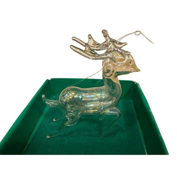 Glass Reindeer Ornament With Antlers & Ribbon - Picture 1 of 5